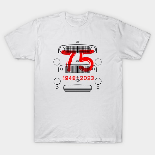 Morris Minor classic cars evolution 75th anniversary special edition black T-Shirt by soitwouldseem